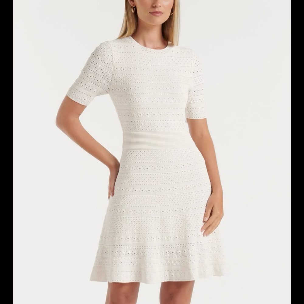 Kady Pointelle Knit Summer Dress Cream